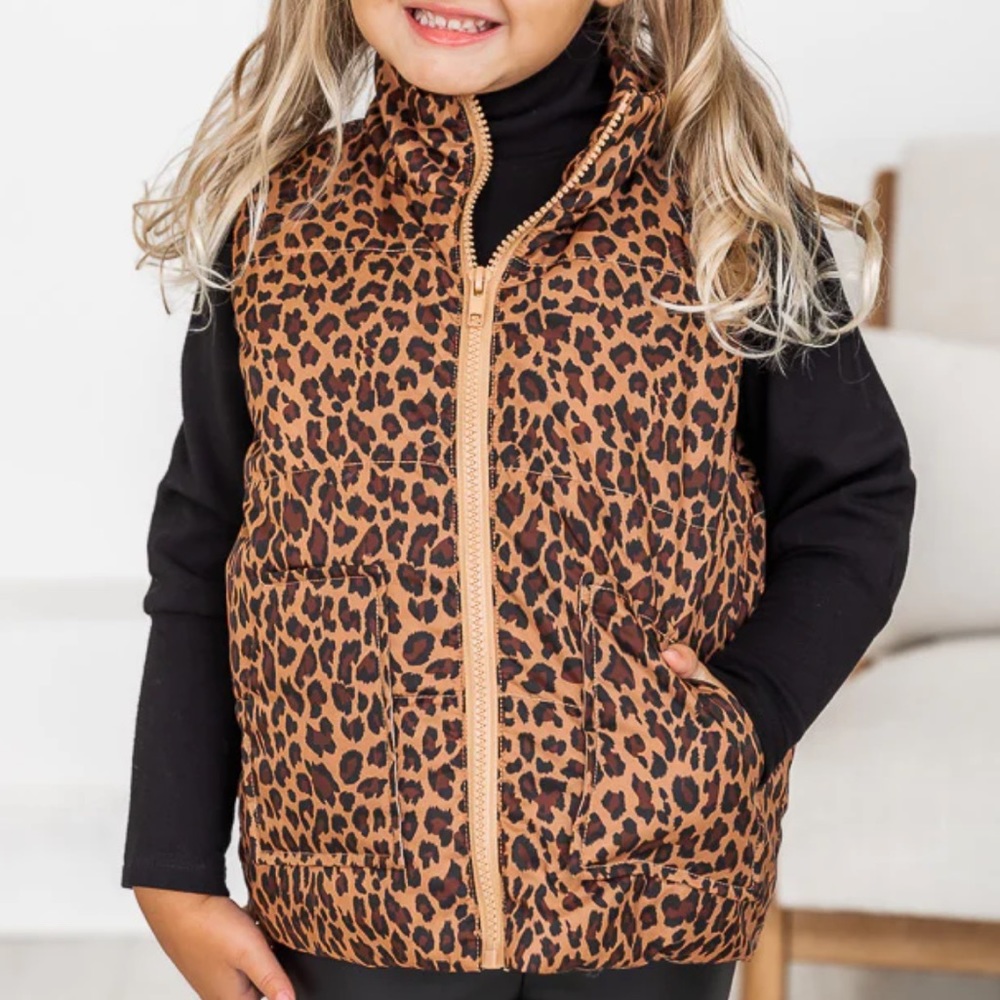 NWT Pink Lily CLAWS OUT KIDS LEOPARD PRINT PUFFER VEST size 2T